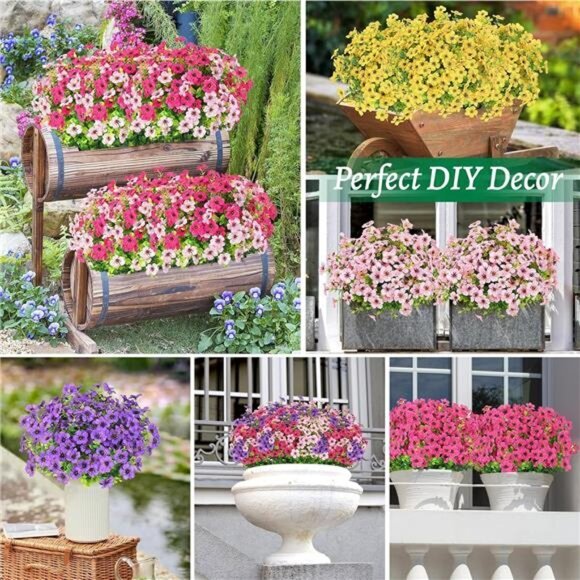 Flowers for Outdoors, 9 Bundles Artificial‎ Plants & Flowers Outdoor, (Rose Red) - Picture 6 of 7